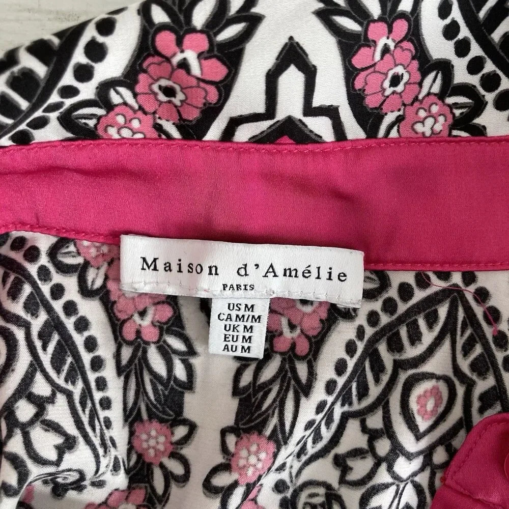 Maison d' Amelie Womens Button Up Geometric Paisley Print Blouse Size Medium - Picture 9 of 10